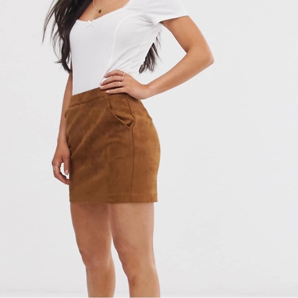 ASOS Dresses & Skirts - Brown ASOS Faux Suede Skirt- Petite, NEVER WORN